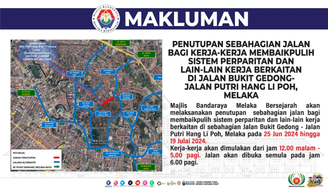 PENUTUPAN SEBAHAGIAN JALAN BAGI KERJA KERJA MEMBAIKPULIH SISTEM PERPARITAN
